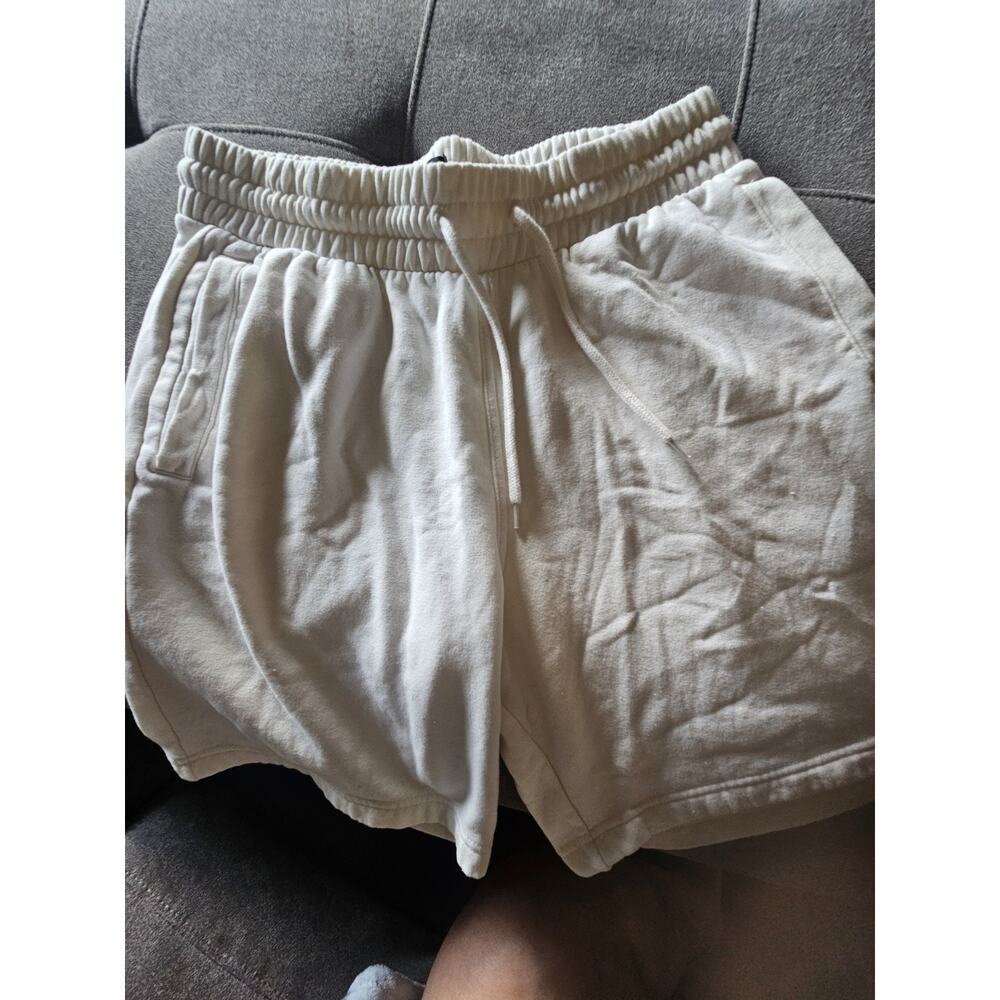 H&M White Fleece Sweat Shorts Men's Medium Regular Fit Drawstring Lounge Casual - Picture 2 of 8